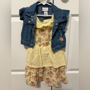 Little Lass Yellow Floral Dress with Blue Jean Jacket